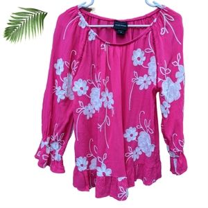 LIV Los Angeles Boho Top Blouse Fuchsia Pink Size Medium